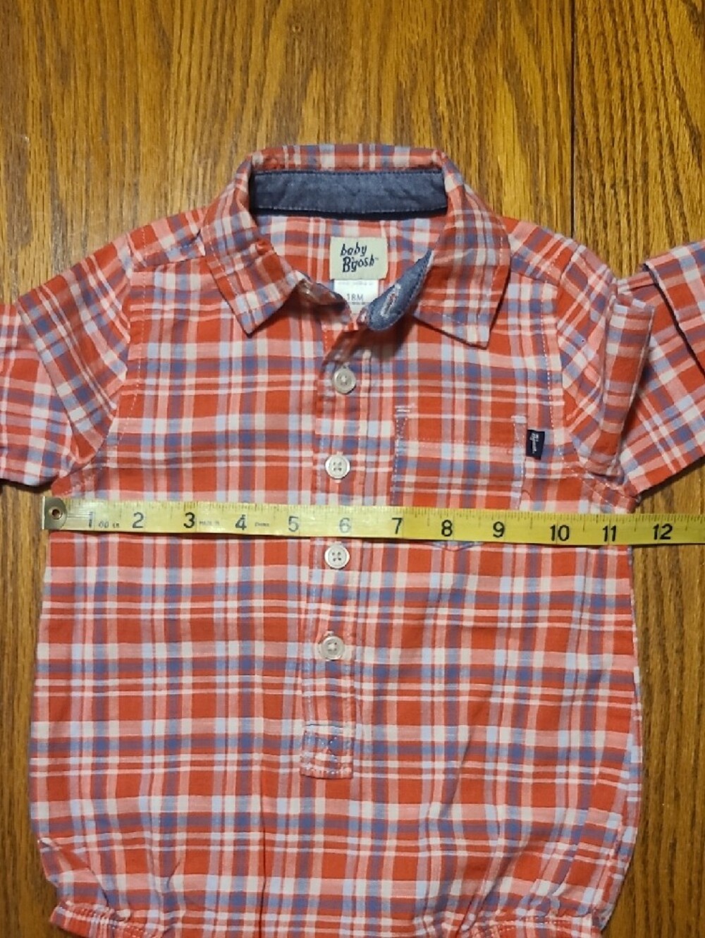 Baby B'Gosh NWT Red Plaid Button-Front Baby Bodysuit - 18 Months - Picture 6 of 8